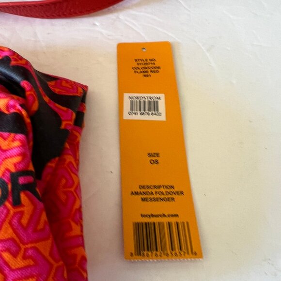 $495 TORY BURCH AMANDA FOLDOVER LEATHER CROSSBODY BAG FLAME RED - Picture 4 of 10